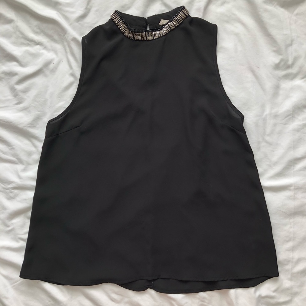 Beaded high neck chiffon blouse